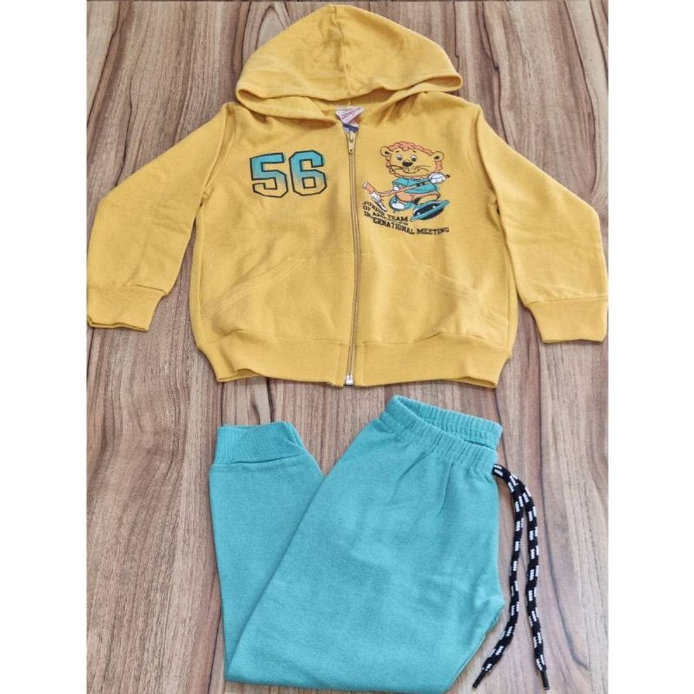 Conjunto Infantil Masculino Inverno Com Capuz Amarelo Leãozinho 3