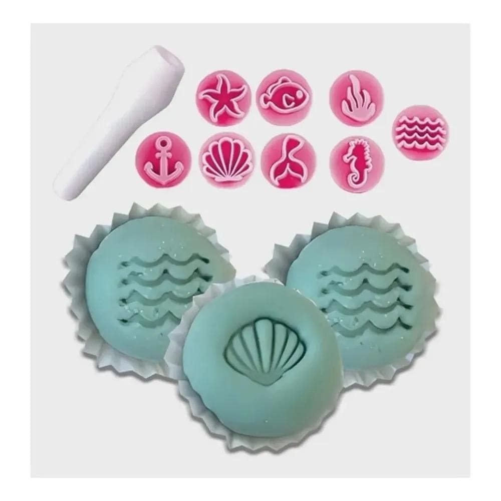 10X Kit Carimbos Fundo Do Mar Confeitaria Bolo Biscuit Blue