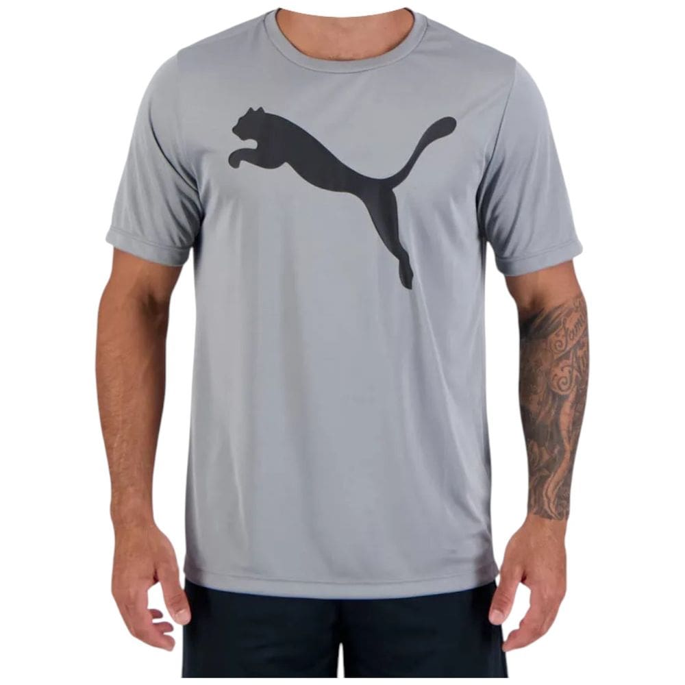 Camiseta Masculina Esportiva Fitness Dia a Dia Corrida Treino Academia Caminhada Manga Curta Puma Logo Poly Tee
