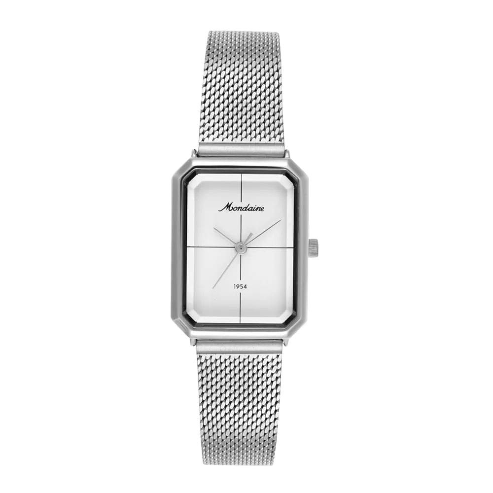 Relógio Mondaine Feminino Quadrado Prata Vintage Pulseira de Malha 32939L0MVNE2