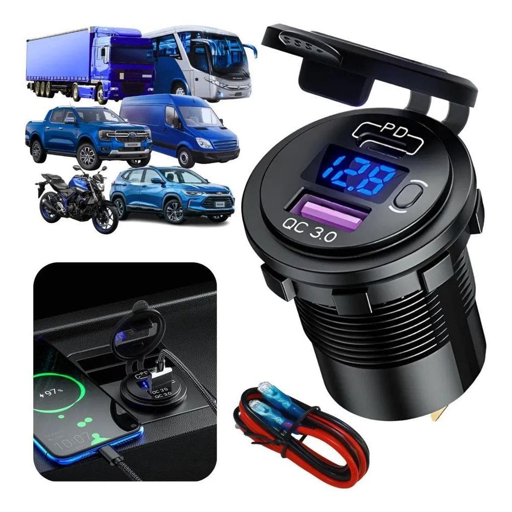 10X Carregador Com Display Led Voltímetro Carro Veicular 12