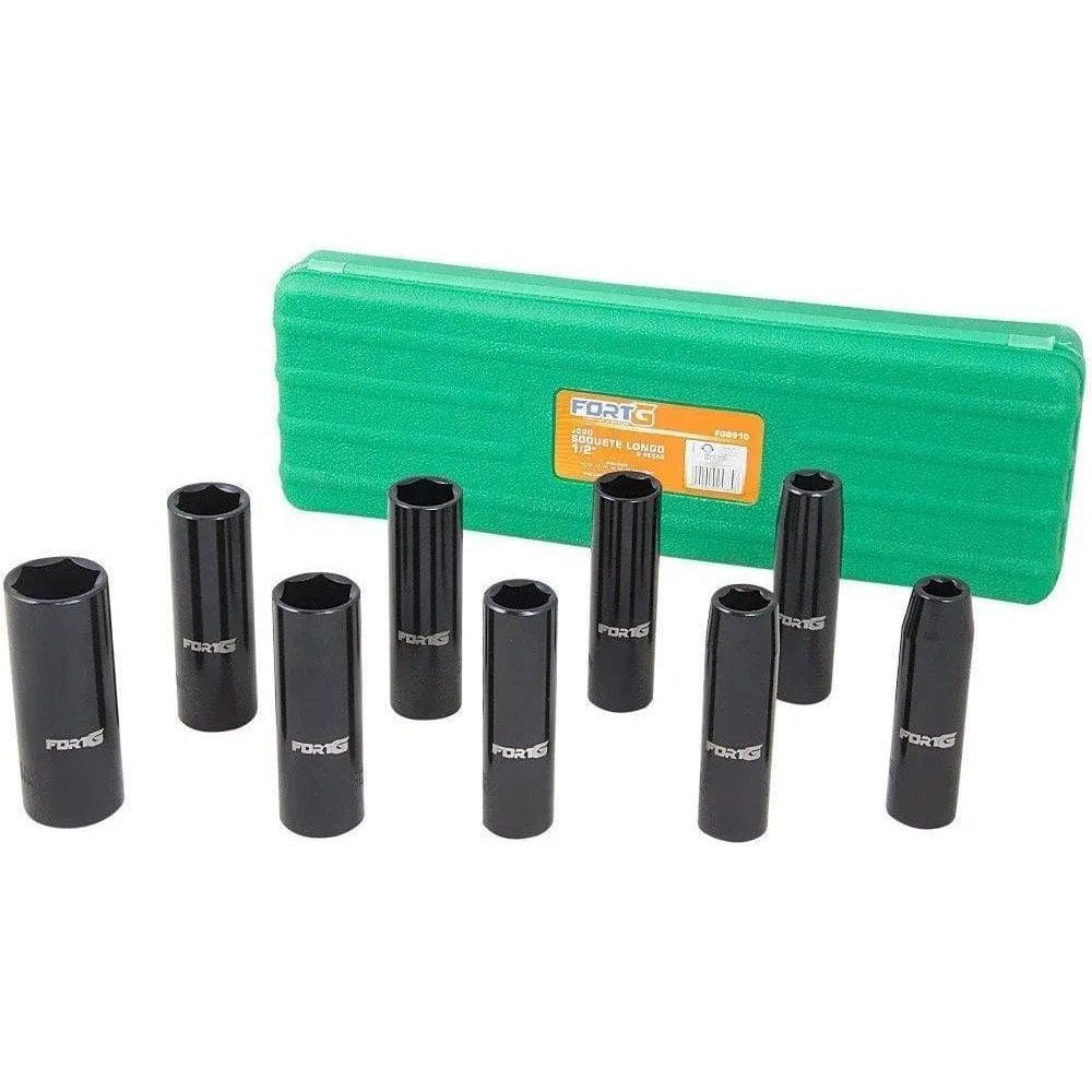 10X Jogo Soquetes De Impacto Fortg 1/2 Pol. Longos Com 9 Pe