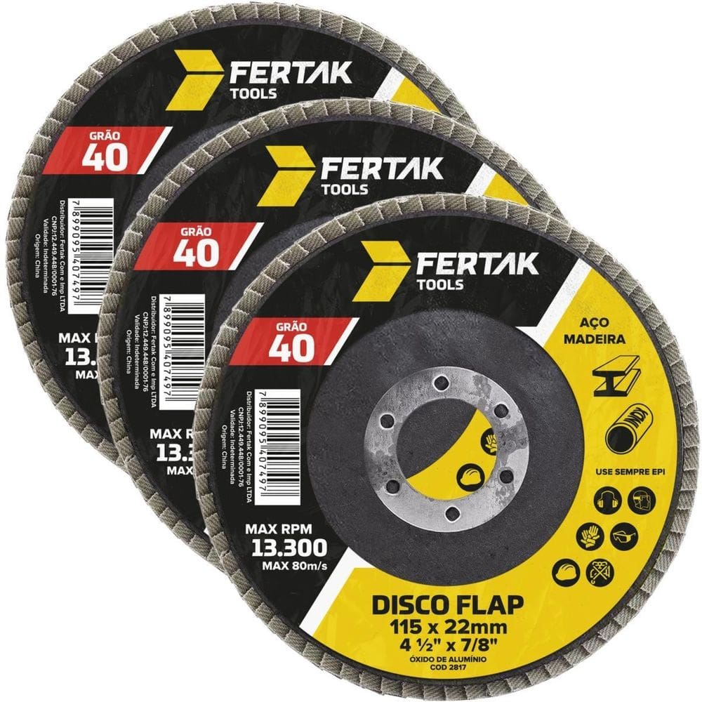 Disco Lixa Flap 115Mm Grão 40 Madeira Aço Desbaste 03 Un