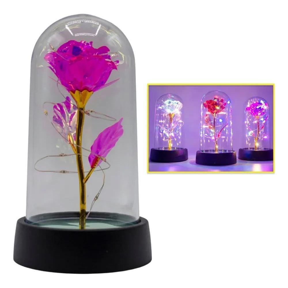 10X Mini Rosa Encantada Decorativa Redoma Flor Cúpula Prese