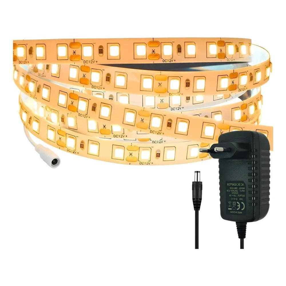 10X Fita Luz De Led Amarela 5M Dupla Face 120Leds/Metro + F