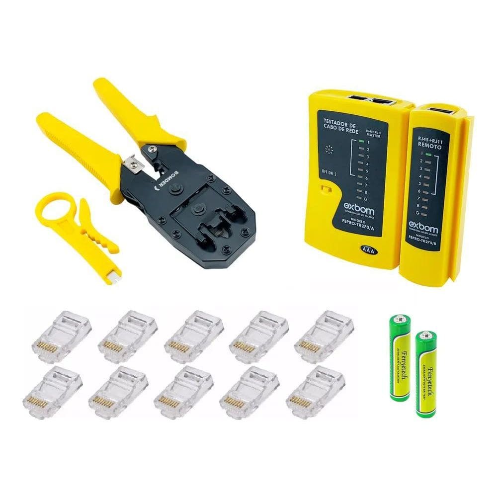 10X Testador De Cabo Rede Rj45 + Alicate Crimpador Rj45 + C