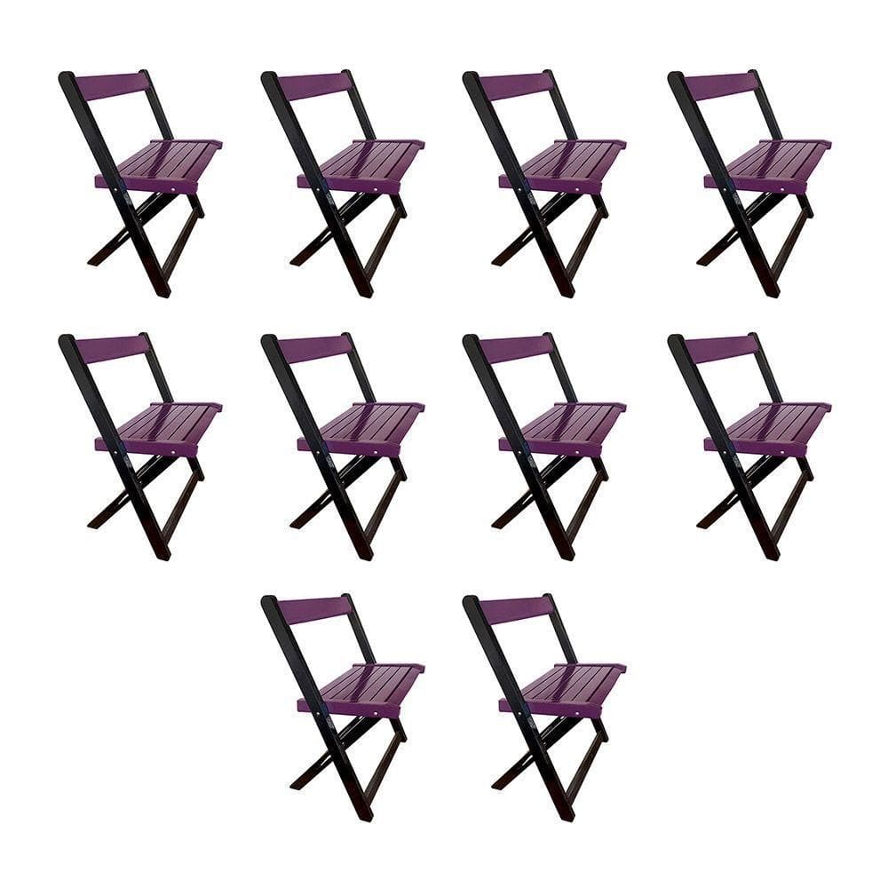 Kit 10 Cadeiras De Madeira Dobrável Roxo