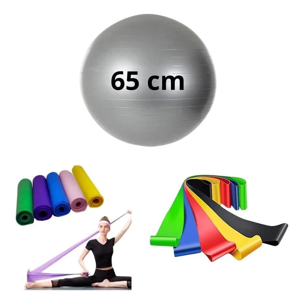 10X Bola Suiça Pilates Fisio 65Cm + Faixa Elastica + 5 Mini