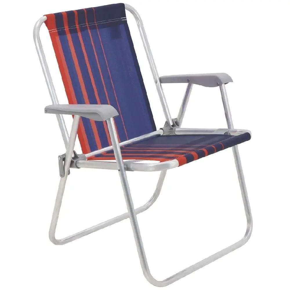 Cadeira De Praia Samoa Alta Em Alumínio Com Assento Azul Escuro E Laranja - 92900000 - Tramontina