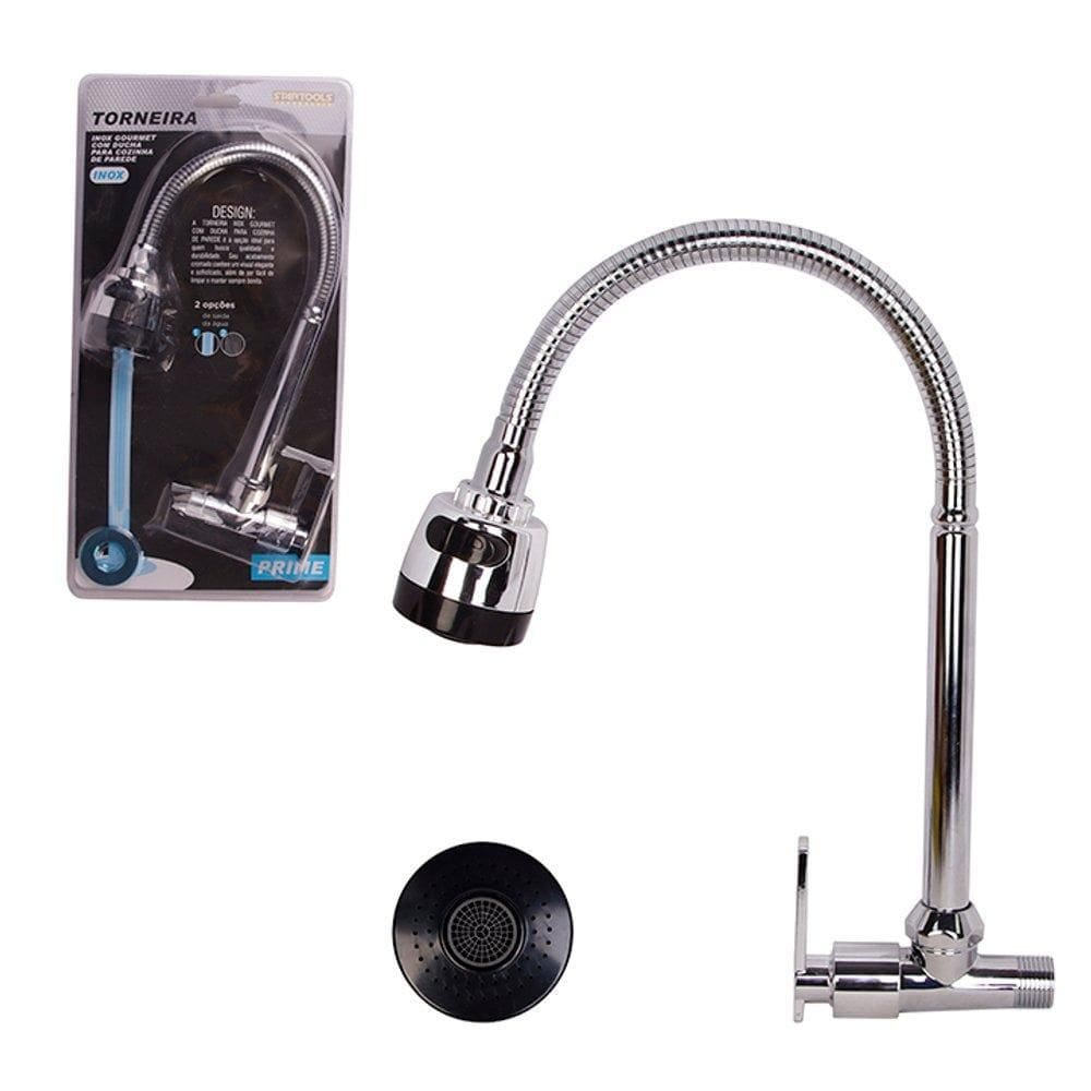 Torneira Gourmet De Parede Com Ducha Para Cozinha - Inox