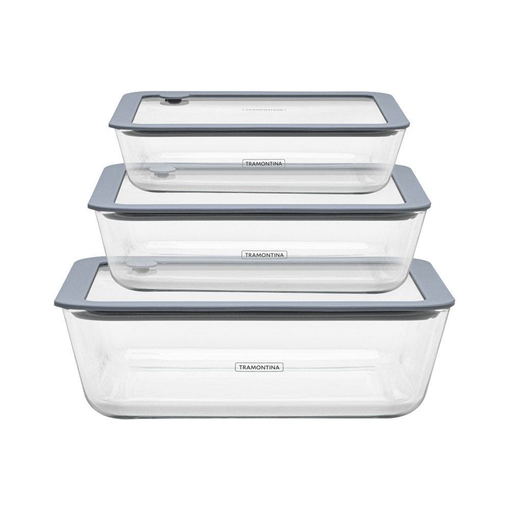 Conjunto de Potes Tramontina Vittra 64220770 Retangulares de Vidro com Tampa Hermética