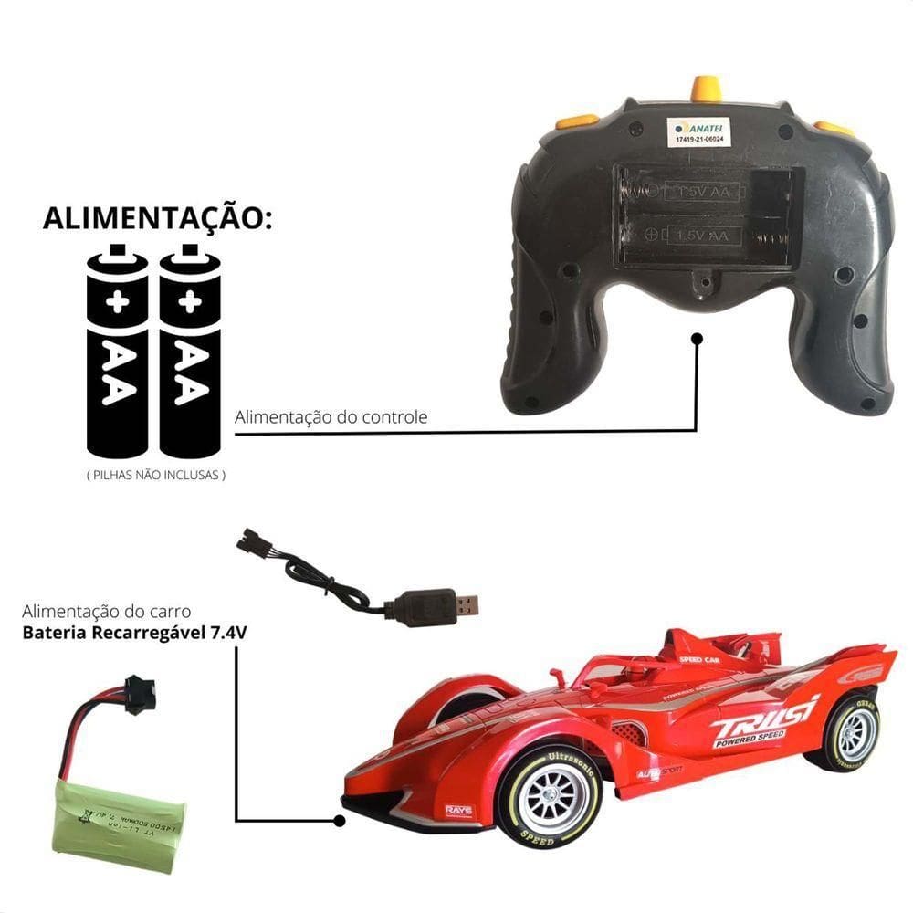 Carrinho De Controle Remoto Com 7 Funções Com Luzes Solta Fumaça Grand Prix