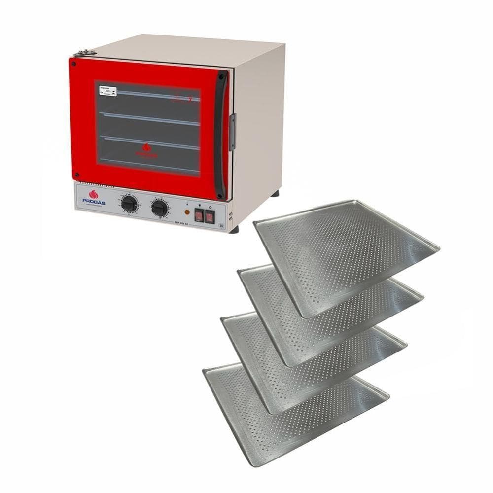 Forno Turbo Prp-004 G2 220V Vermelho Progás + 4 Assadeiras Cimapi 220V