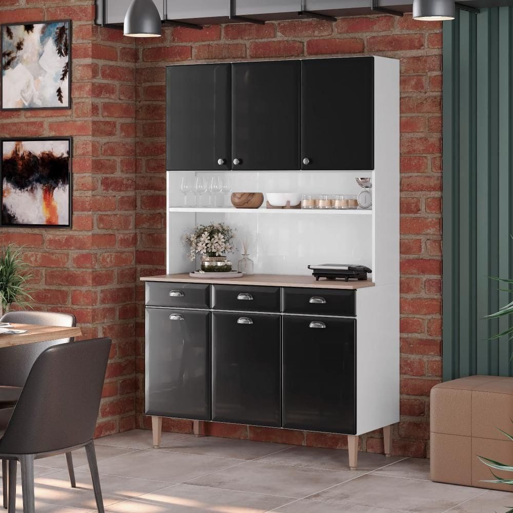 Kit De Cozinha Compacta 120cm Em Aço Preto Retrô