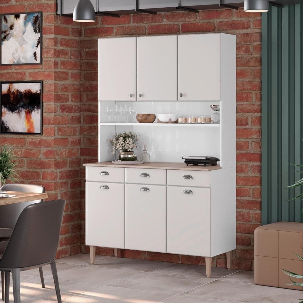 Kit De Cozinha Compacta 120cm Em Aço Off White Retrô