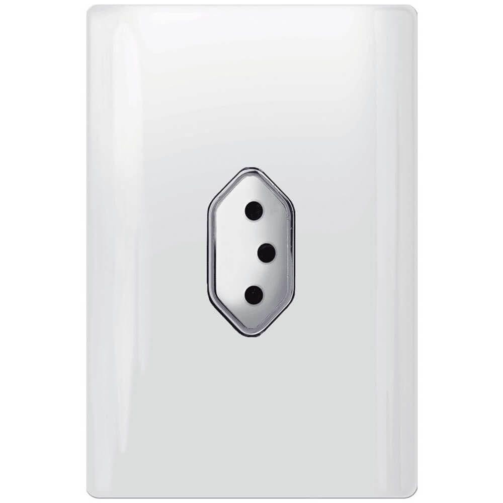 Tomada Universal Vertical 2p+t 20a Com Placa 4x2 Branca E Cromada - Dc 1200-13 - Novara