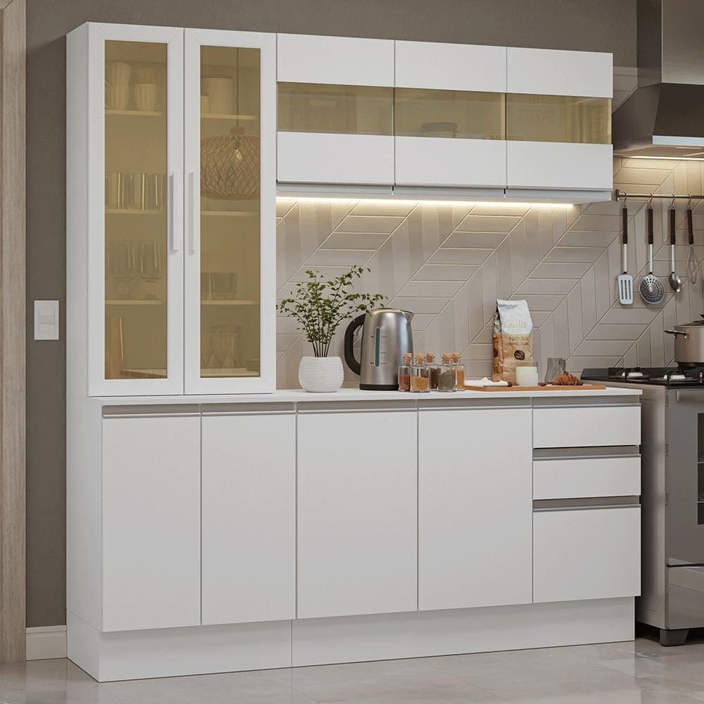 Armário De Cozinha Compacta 100% Mdf 180 Cm Branco Smart Madesa 03 Branco Branco