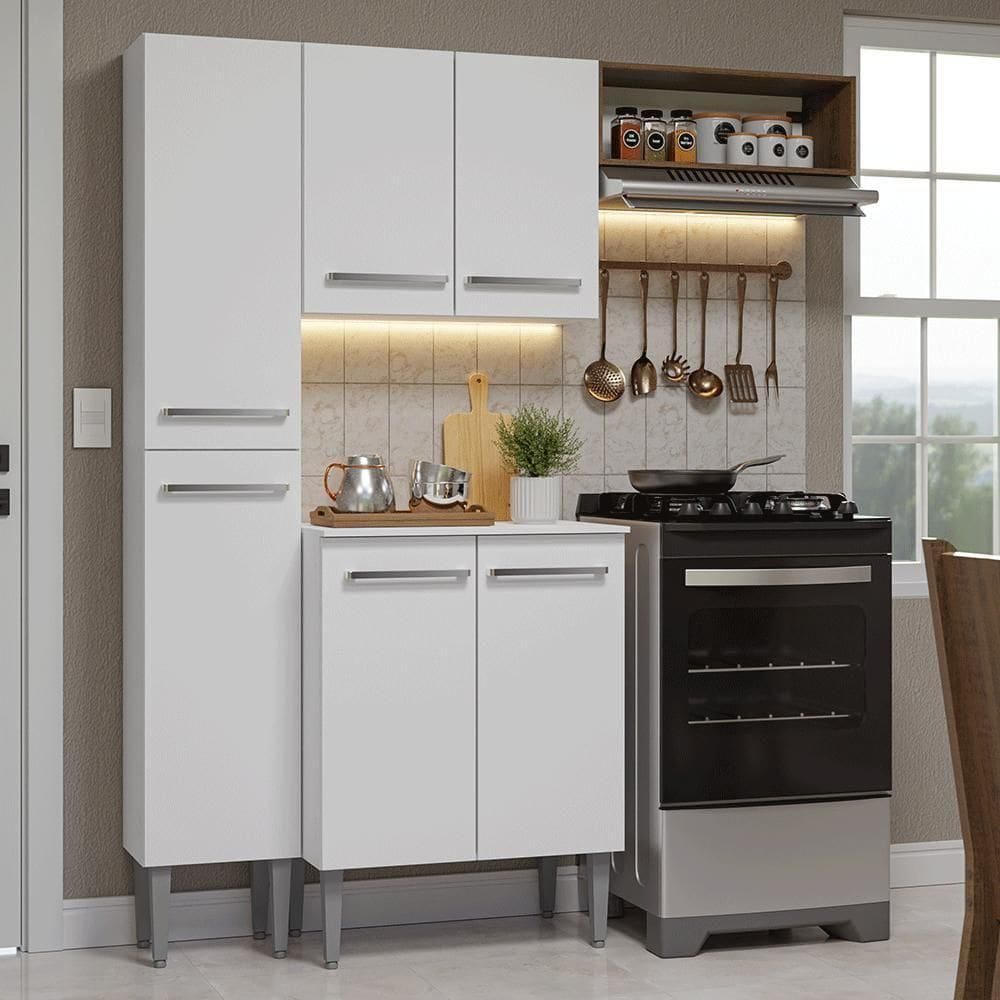 Armário De Cozinha Compacta 156 Cm Branco Emilly Madesa 01