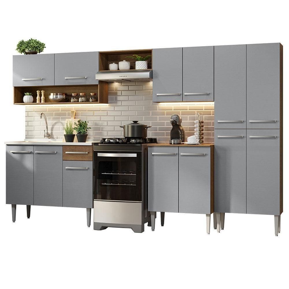 Armário De Cozinha Completa 293cm Com Pia Rustic/cinza Emilly Madesa 09 Rustic/cinza Rustic/cinza