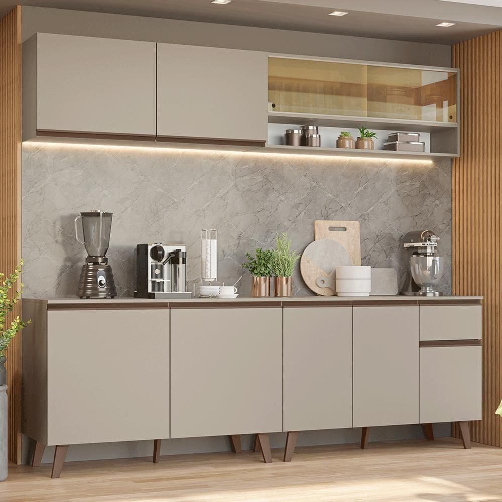 Armário De Cozinha Completa 240 Cm Nice Madesa 03 Crema