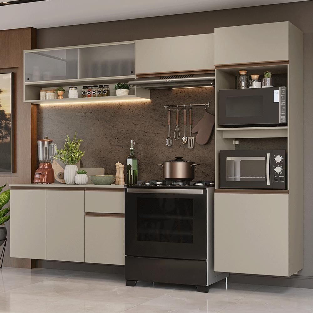 Armário De Cozinha Completa 260 Cm Suspenso Nice Madesa 11 Crema