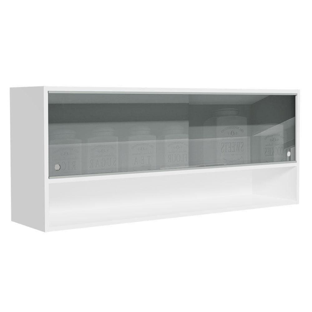 Armário Aéreo 120cm 2 Portas Correr Vidro Neutral 1 Nicho Branco Para Cozinhas Glamy, Lux E Reims Madesa Branco Branco