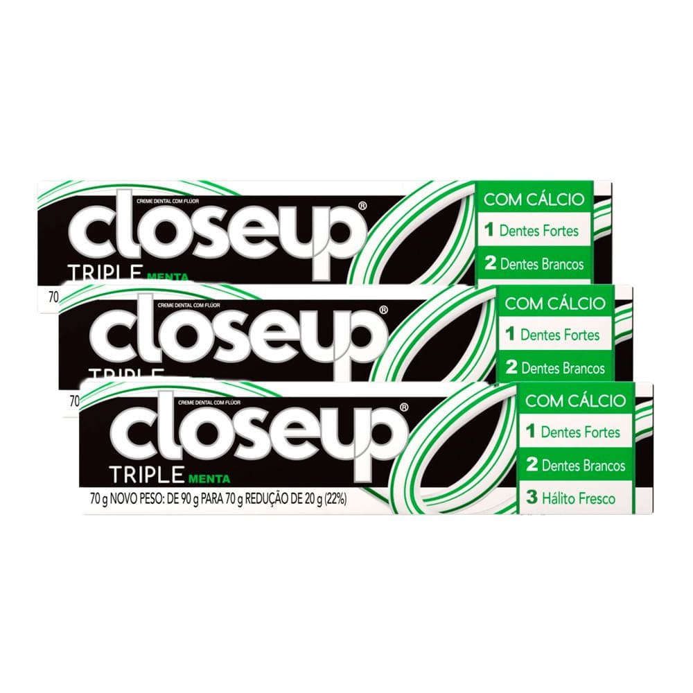 Creme Dental Closeup Triple Menta 70g | Kit com três unidades