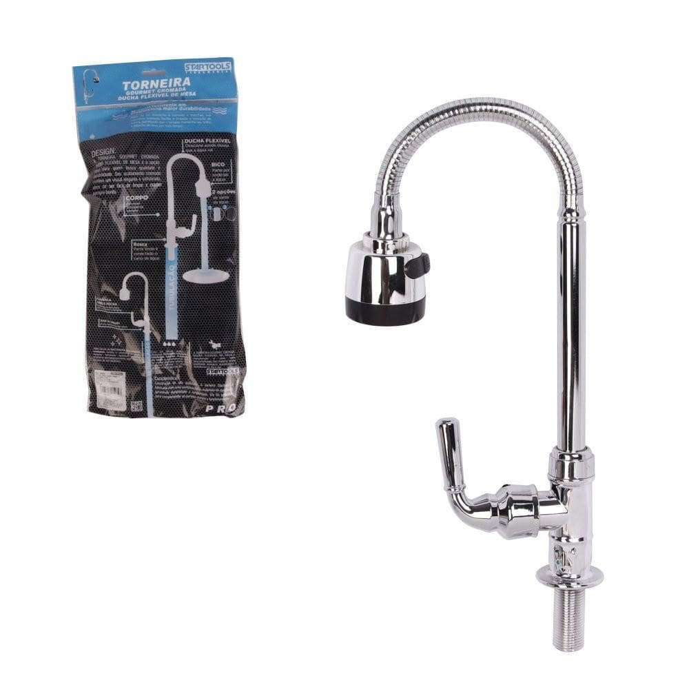 Torneira Gourmet Flexível De Mesa Com Ducha 1/2`` - Inox
