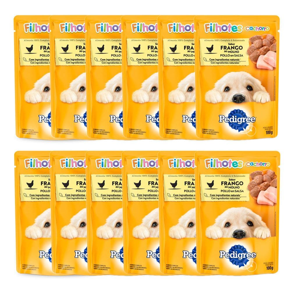 Kit 12 Ração Úmida para Cachorro Pedigree Filhote Sabor Frango ao Molho em Sachê 100g