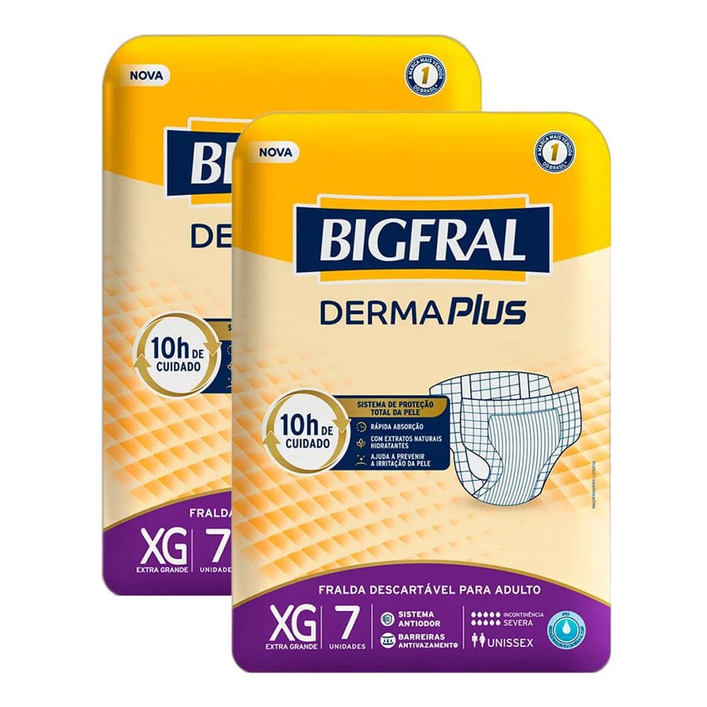 Kit 2 Fralda Bigfral Derma Plus XG 7 Unidades
