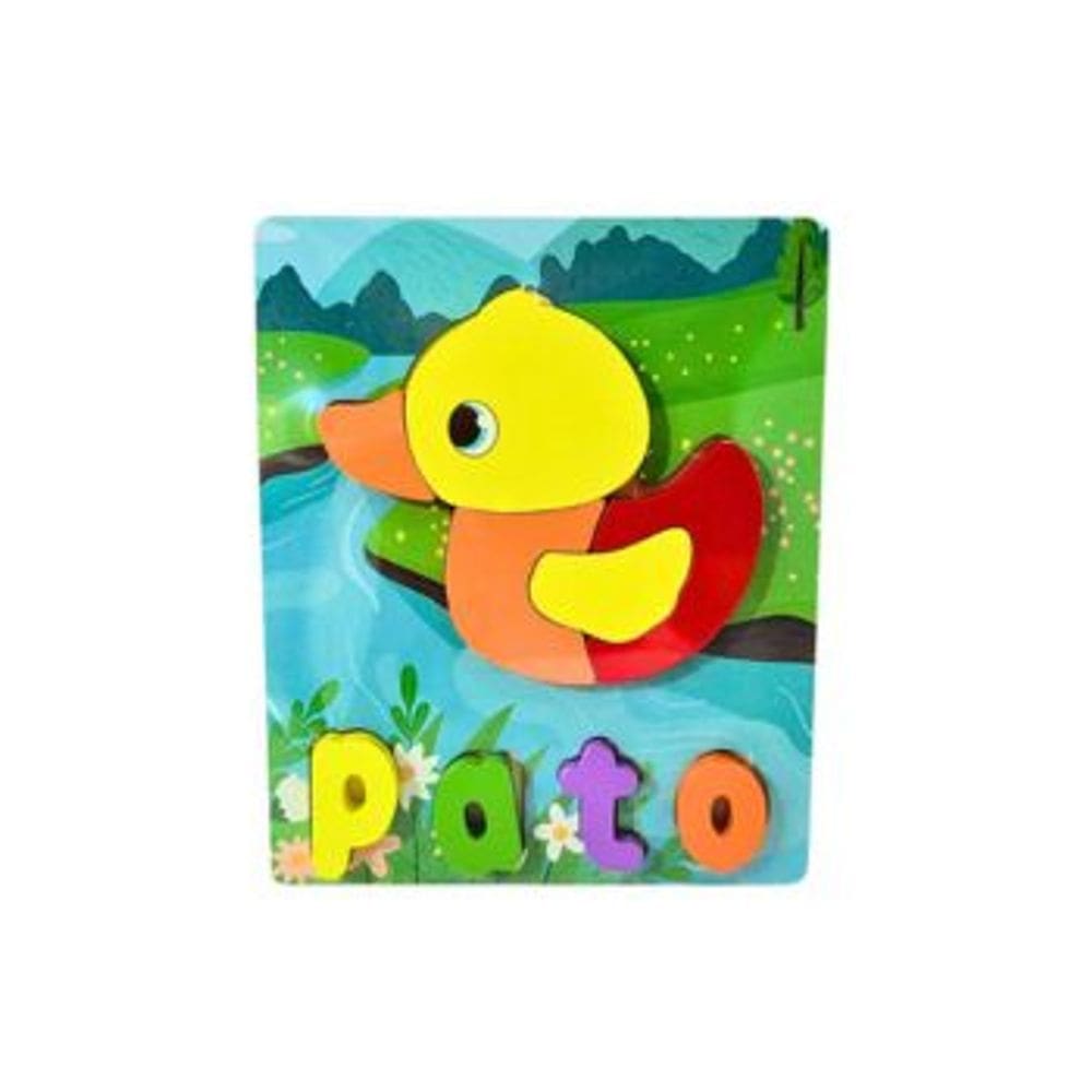 Quebra Cabeca Figura e Palavra MDF Toymix Pato 10 Pecas Brinquedo Educativo Recreativo