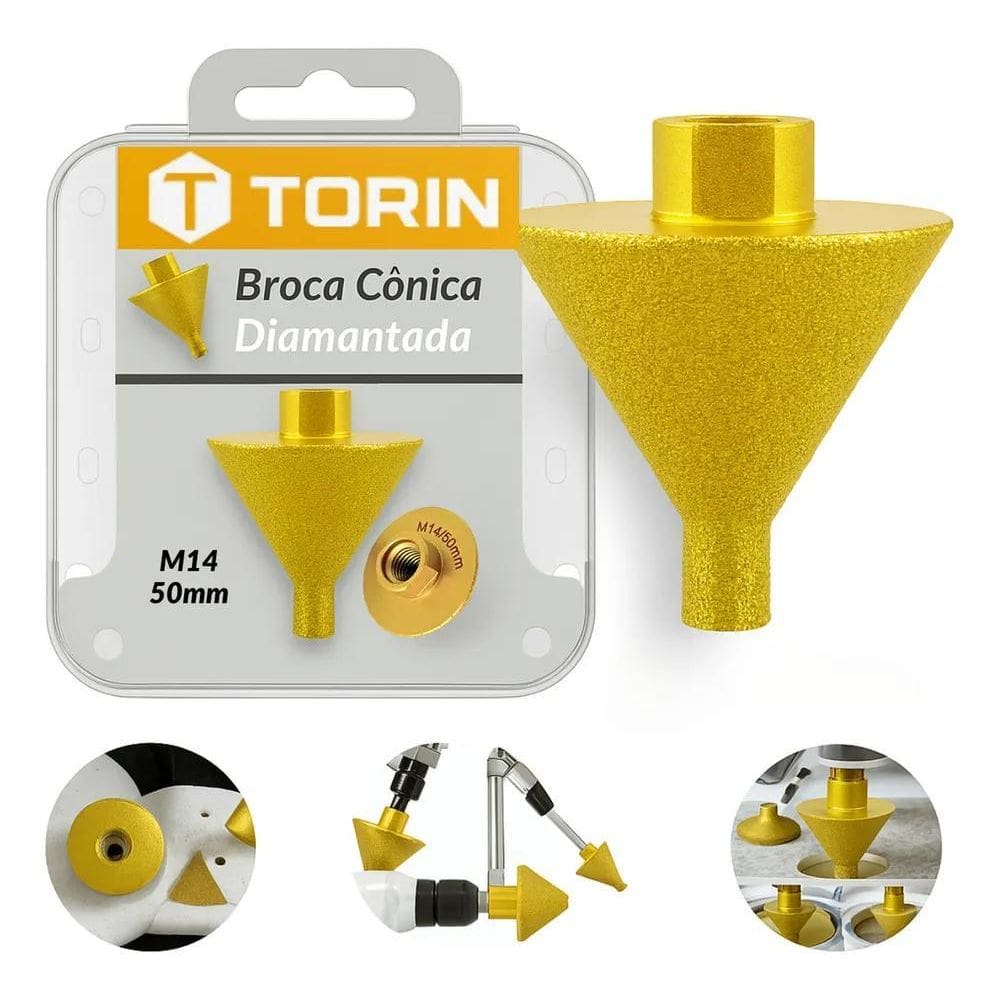10X Broca Cônica Diamantada Torin Chanfro M14 50Mm Para Fur
