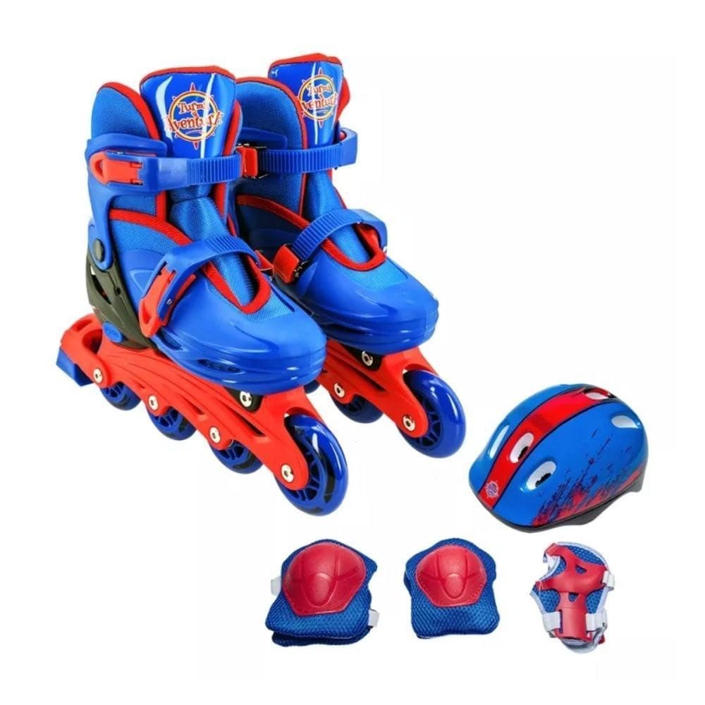 Kit Patins Com Acessórios De Segurança Azul - Tam. 30-33