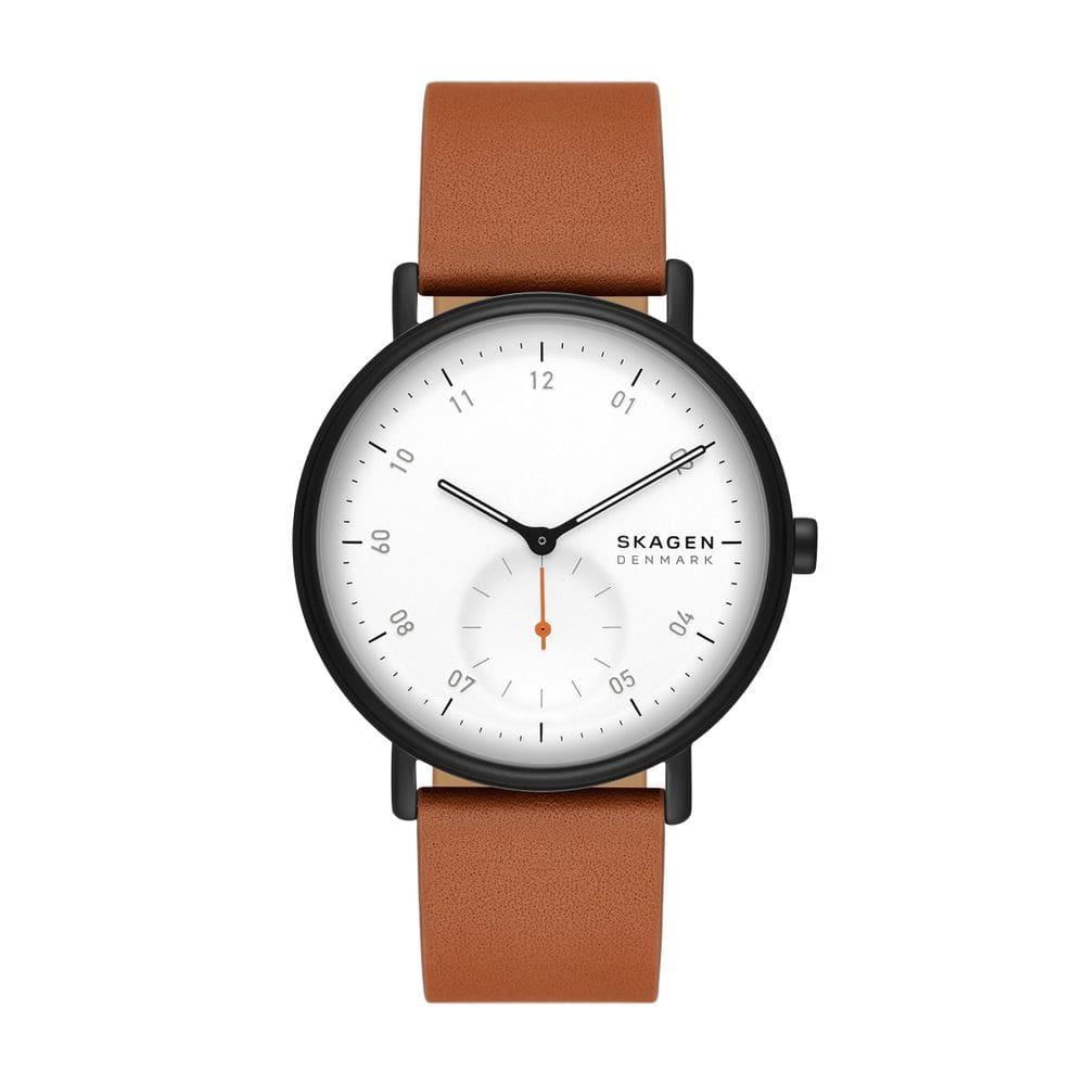Relógio masculino de quartzo Skagen Kuppel 44 mm em couro marrom