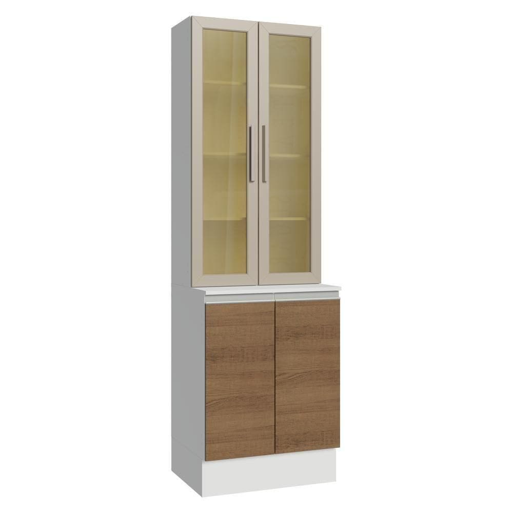 Kit Balcão + Cristaleira 60 Cm Smart Madesa Branco/rustic/crema