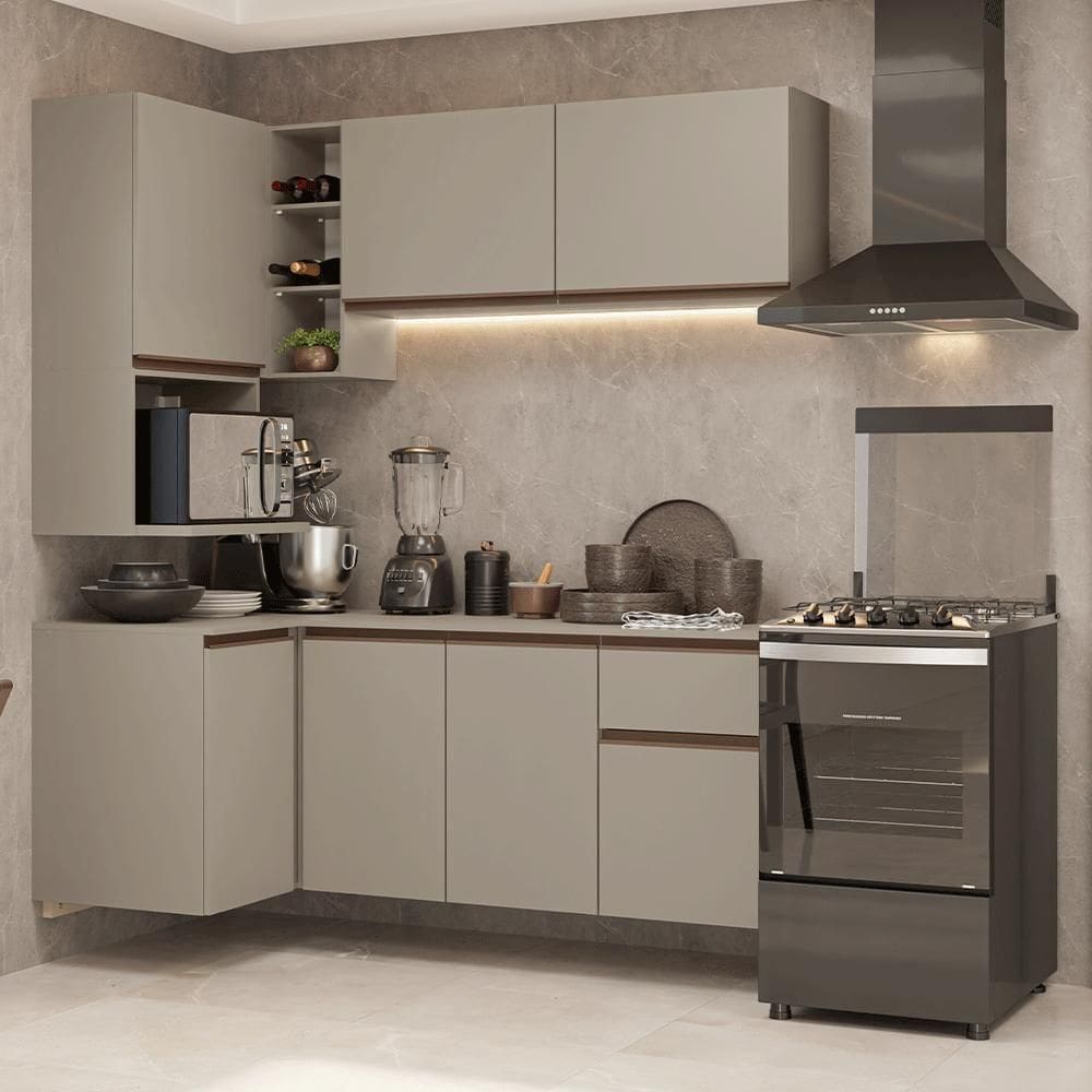 Armário De Cozinha Completa De Canto 265 Cm Suspensa Crema Nice Madesa 06