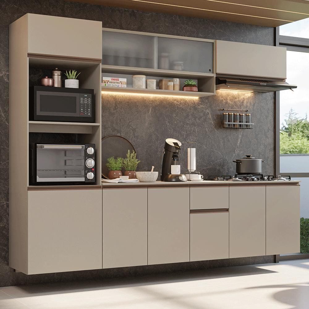 Armário De Cozinha Completa 260 Cm Suspenso Nice Madesaa 15 Crema