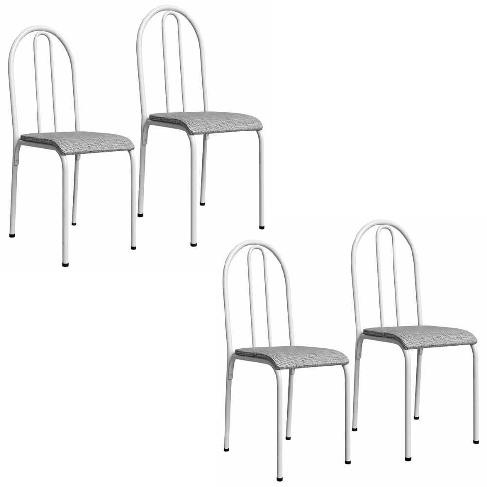 Kit 4 Cadeiras 544 Sala Jantar Cozinha Pés Aço Tubular Cinza Branco