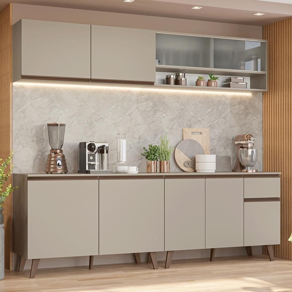 Armário De Cozinha Completa 240 Cm Nice Madesa 02 Crema