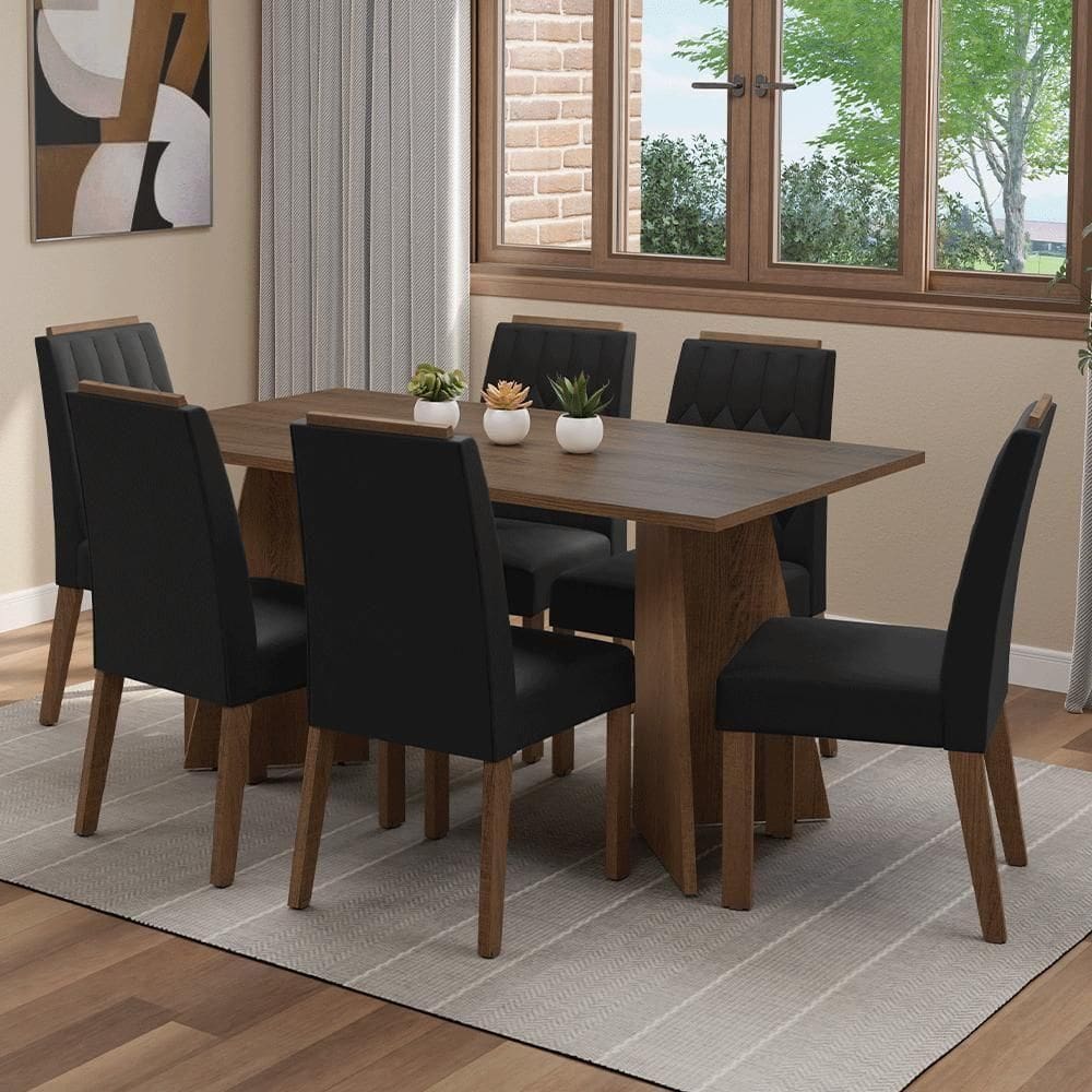 Conjunto Sala De Jantar Tampo De Madeira 6 Cadeiras Rustic/oxford Leon Madesa