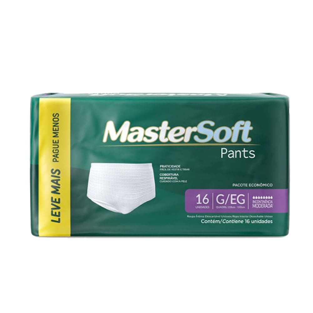 Roupa Íntima MasterSoft Pants Unissex Tamanho G/EG com 16 Unidades Descartáveis