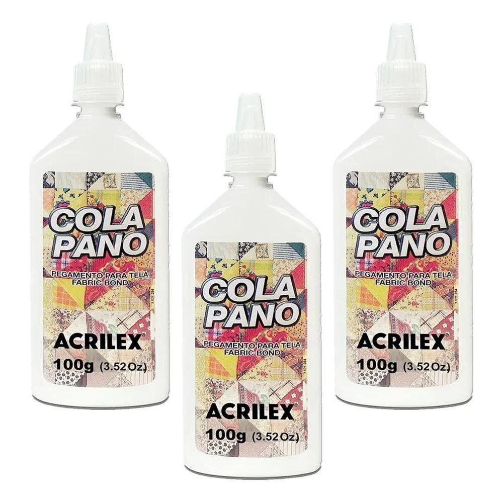 10X Kit 3 Cola Pano Para Tecidos De Algodão Branca 100G Acr