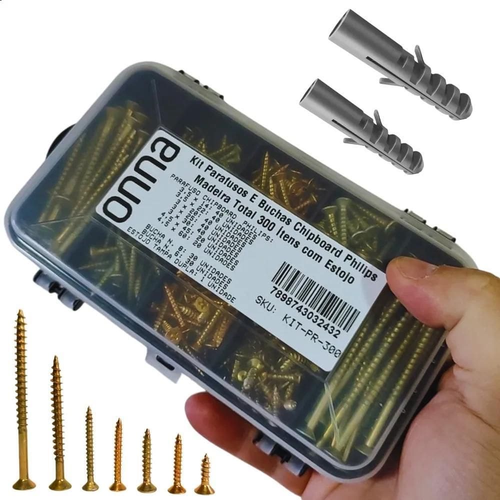 10X Kit Parafusos E Buchas Chipboard Philips Madeira Parede