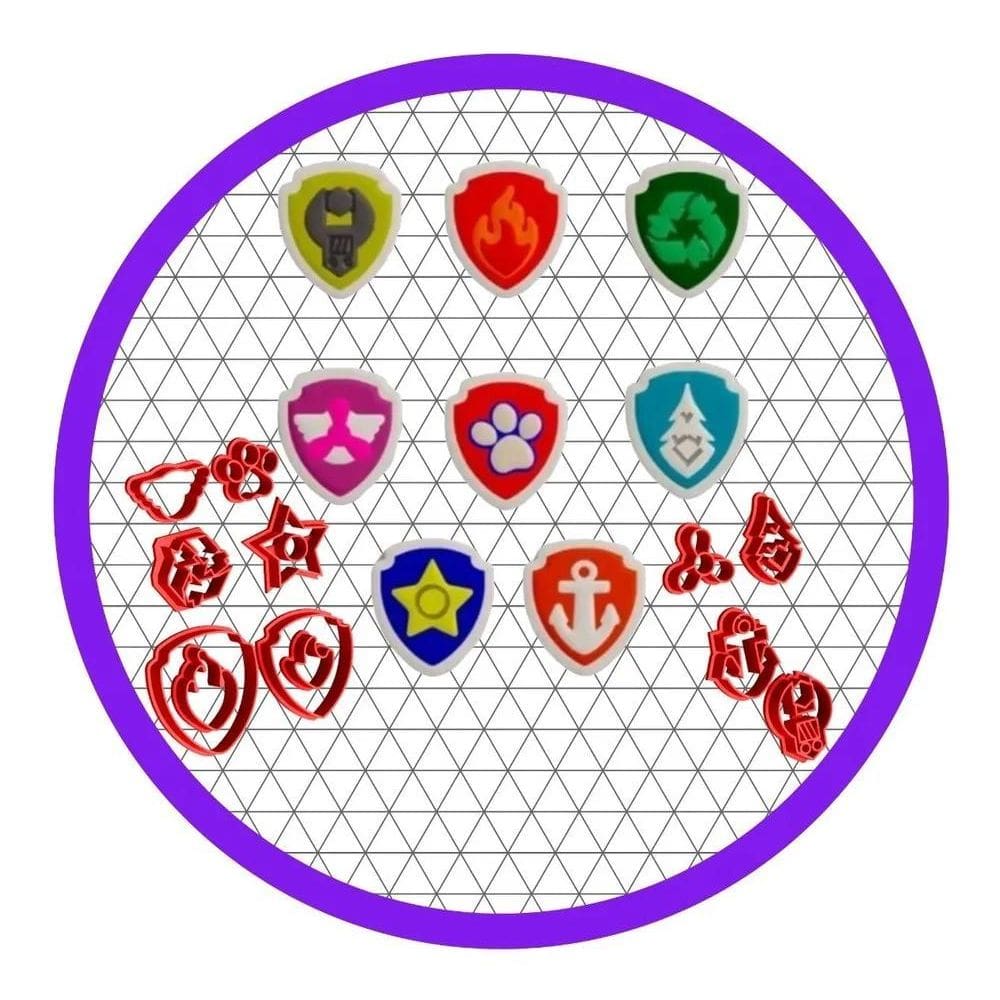 10X Kit 8 Cortadores Escudos Patrulha Canina Cupcake - 3 Cm