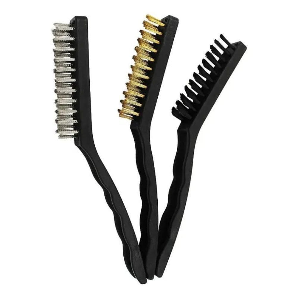 10X Jogo 3 Escovas Grandes Cerdas Aco Latao Nylon Cabo Plas