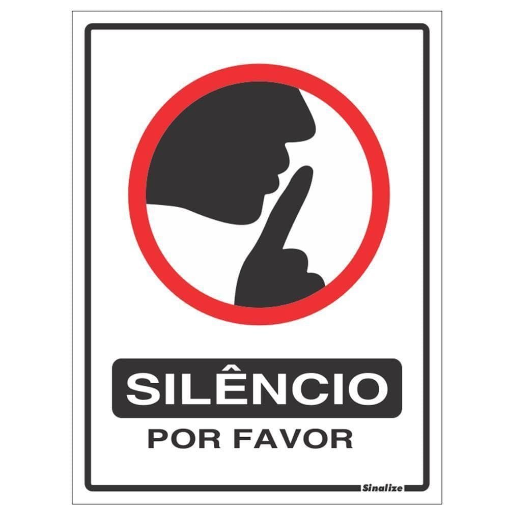 Placa Silêncio Por Favor 15x20cm - 220ca - Sinalize Placa 15x20 Silencio Por Favor Sinalize 220ca