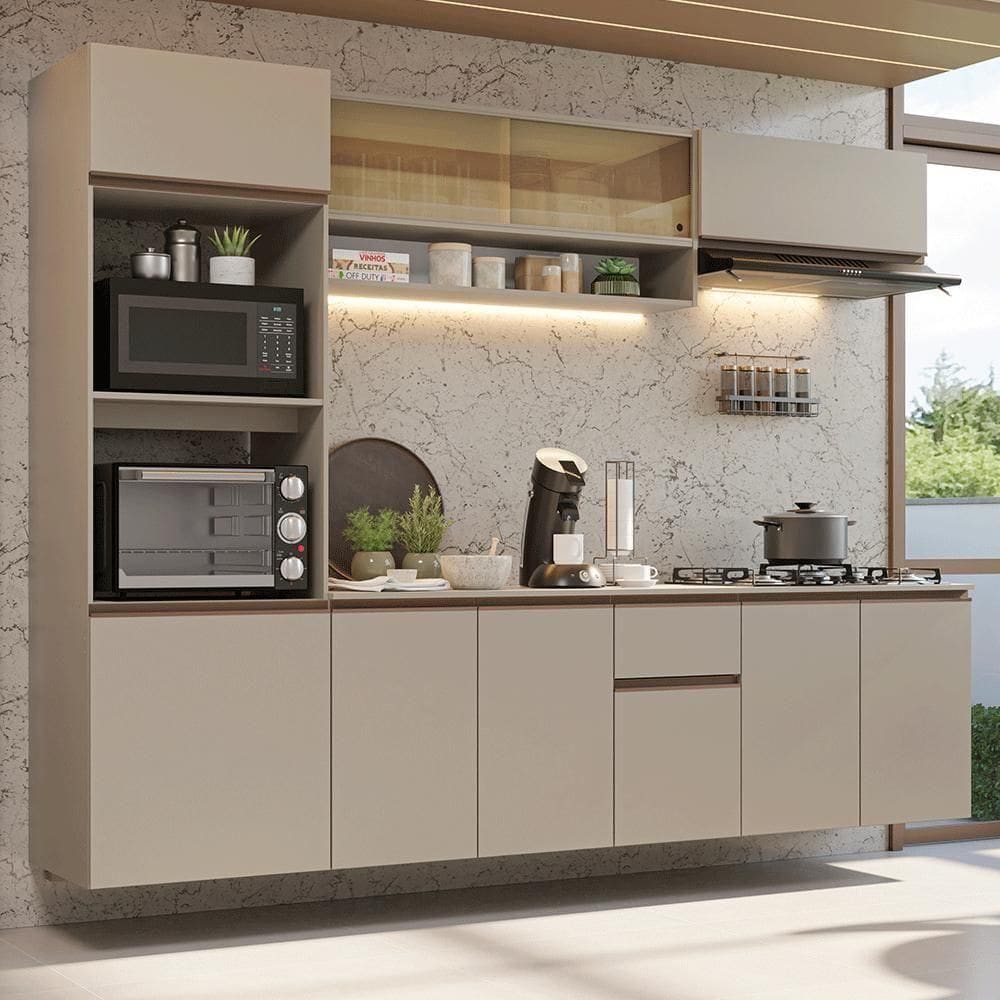 Armário De Cozinha Completa 260 Cm Suspenso Nice Madesa 14 Crema