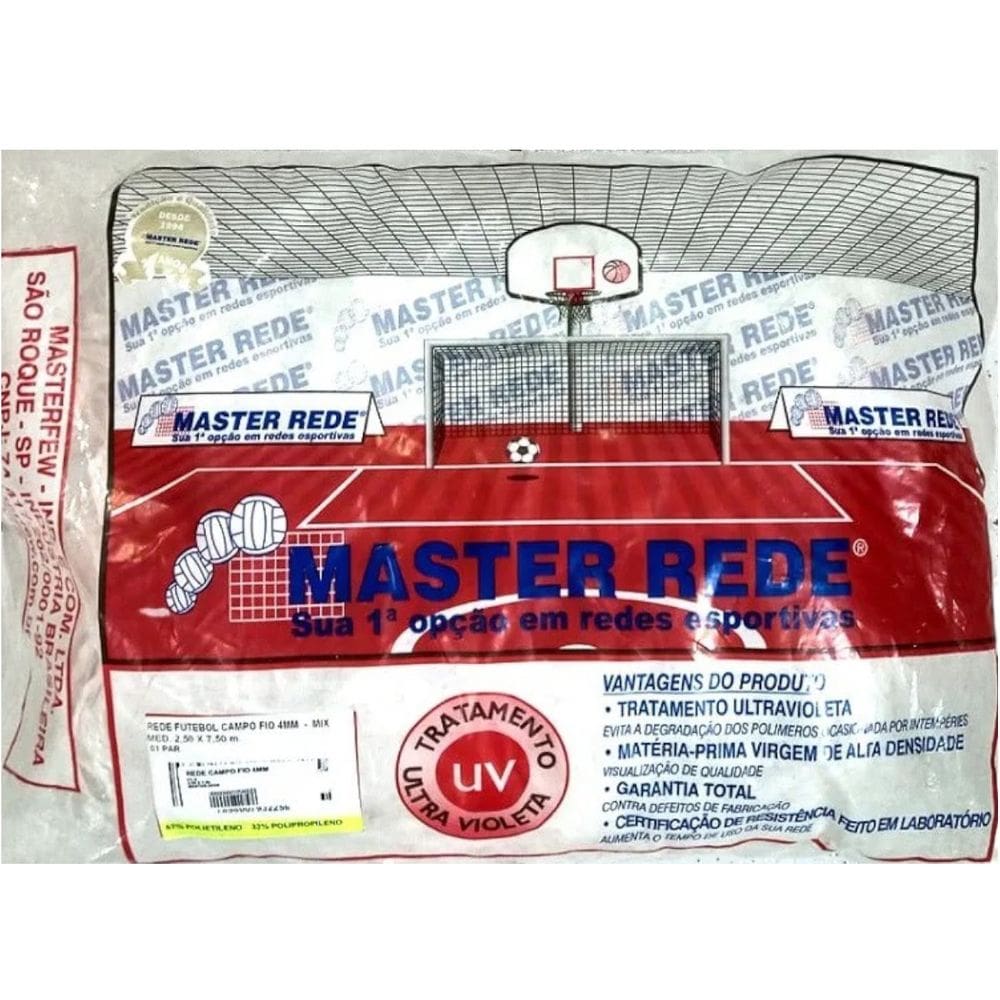 Rede Esportiva Futebol Campo em Nylon Malha 15x15 Fio 4mm 2,50 X 7,50 Master Rede FC-4