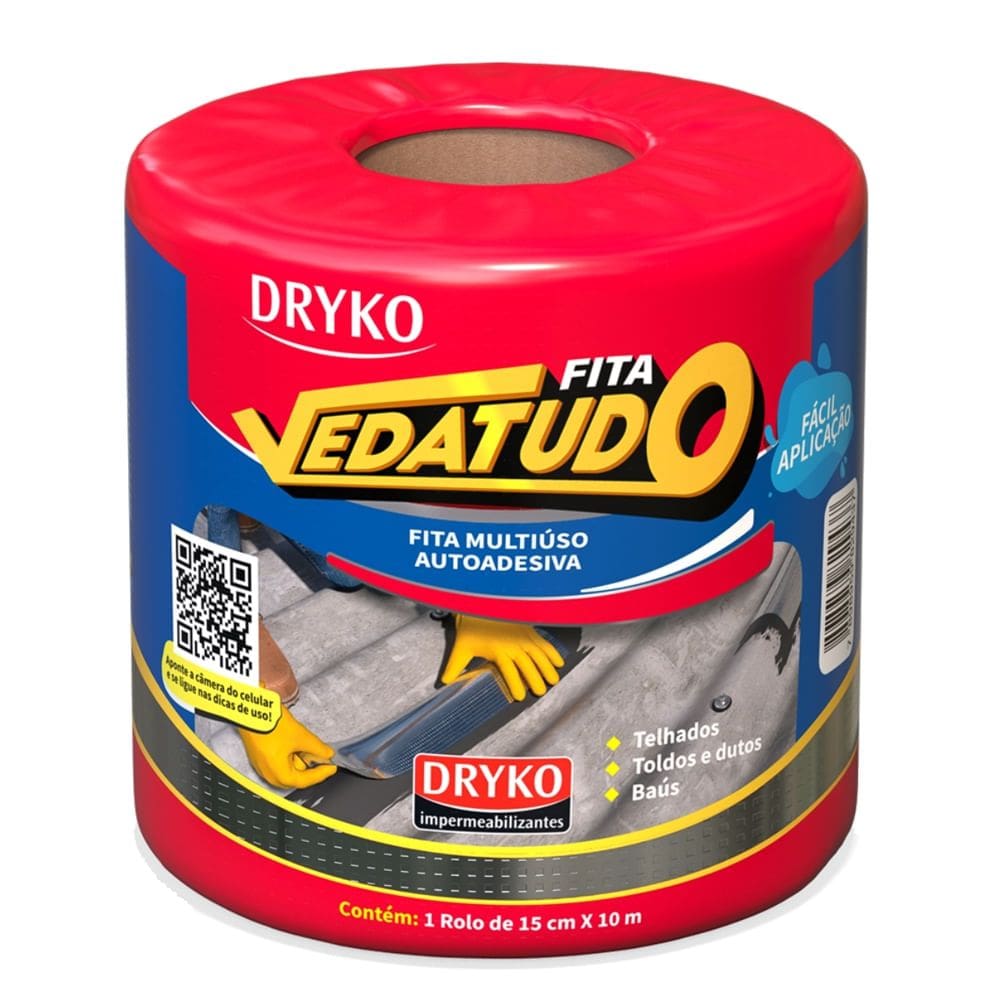 Fita de Manta Asfáltica AutoAdesiva Aluminizada 15cm x 10 Metros Drykofita - FVD15 - DRYKO