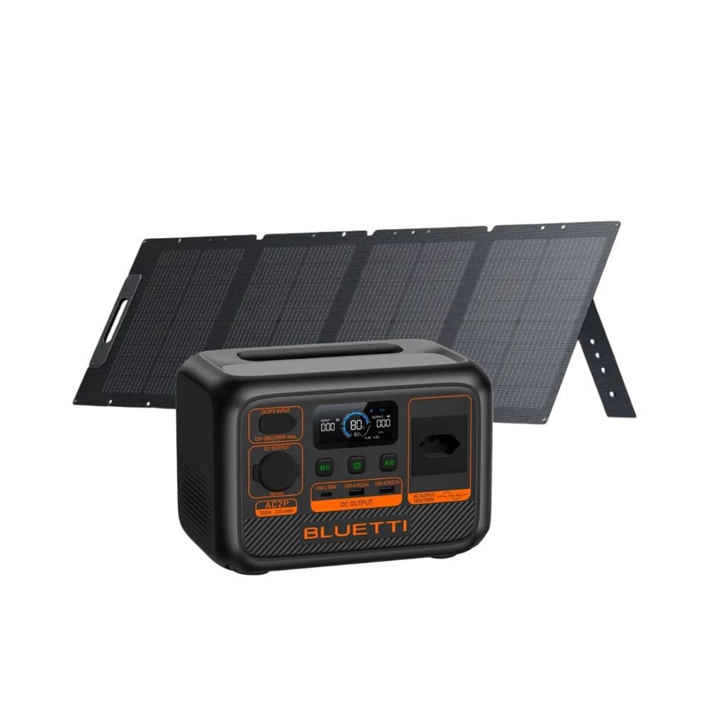 Kit Estação de Energia BLUETTI AC2P 300W/230Wh LiFePO4 Com Painel Solar Dobrável 120W Carregamento Rápido